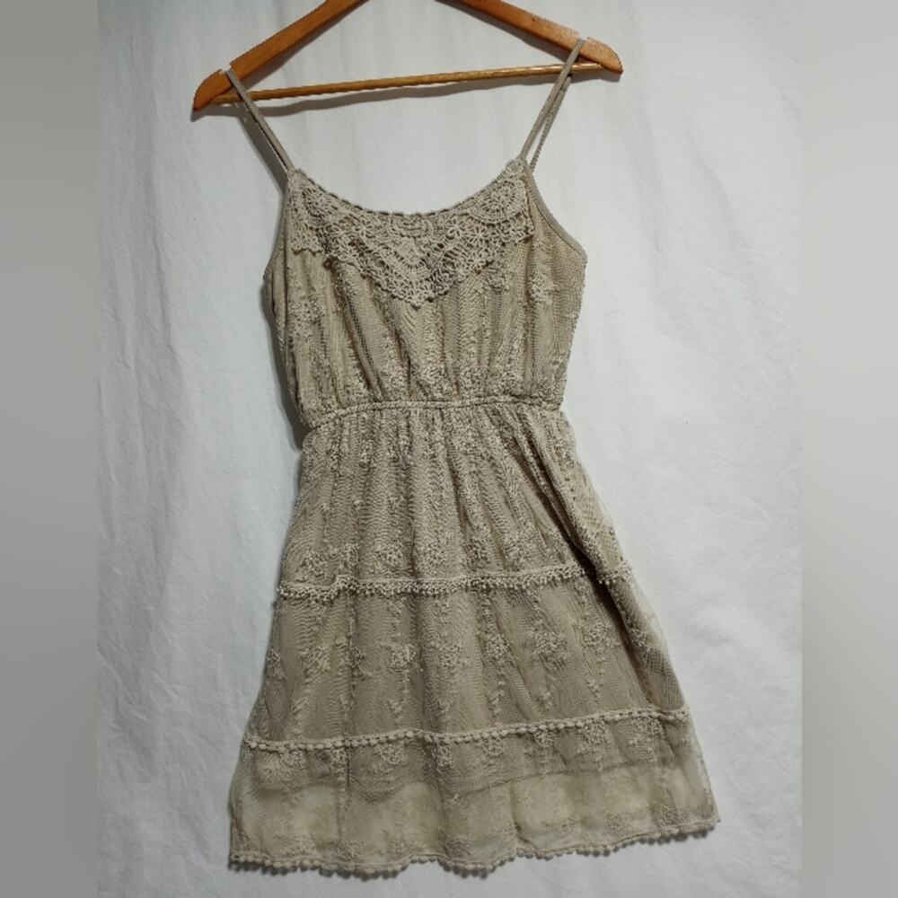 It's Pink Tan Lace Sheer Maxi Dress Size Medium